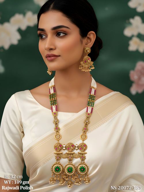 South Indian Stone-Studded Necklace Set in Rajwadi Finish