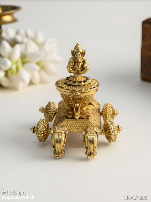 Rajwadi Ganesh Design Temple Sindoor Box for Pooja