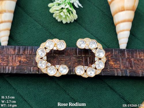 Rose Finish Stone-Studded Hoop Earrings