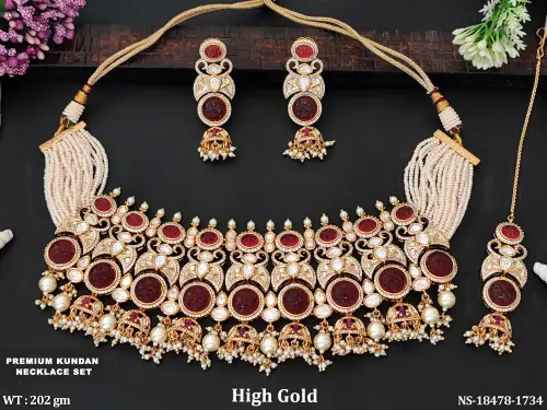 Bridal Kundan Necklace Set for Women in Ruby, photo 3 of 6