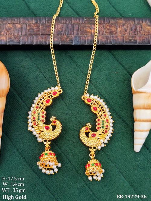 Peacock Pearl Jhumka Earrings for Women, photo 2 of 3