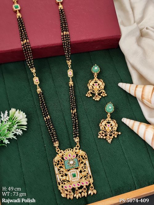Designer Rajwadi Polish Mangalsutra Necklace Set for Ethnic Collection