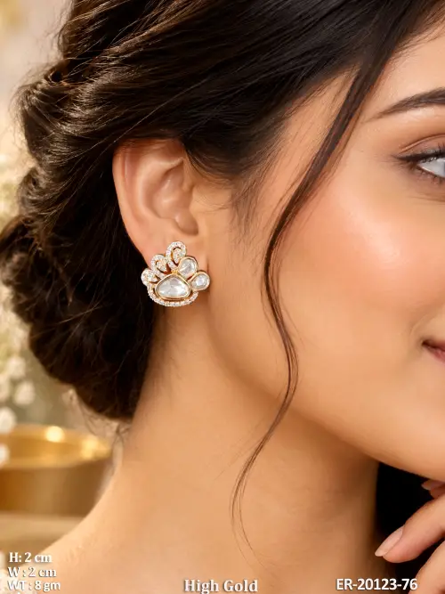 Premium High Gold Kundan Earrings with Intricate Floral Design
