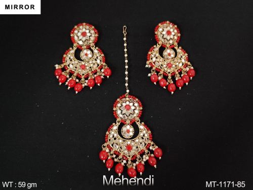 Mehendi Polish Fancy Style Mirror Design Party wear Maang Tikka with Earring