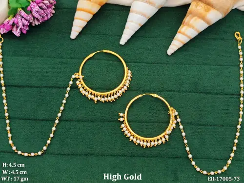 Party Wear Antique Hoop Earrings with Hair Chain