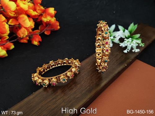 Minimal Floral Bangles with Stone Work Set of 2