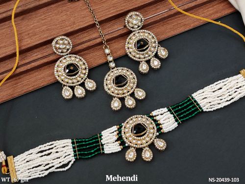 Antique Necklace Set in Mehendi Finish for Women in Green, photo 5 of 6