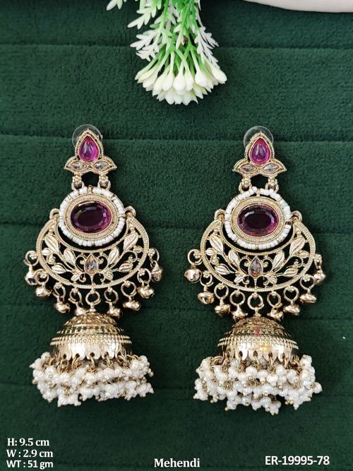 Pearl Traditional Jhumka Earrings for Women in Rani, photo 2 of 7