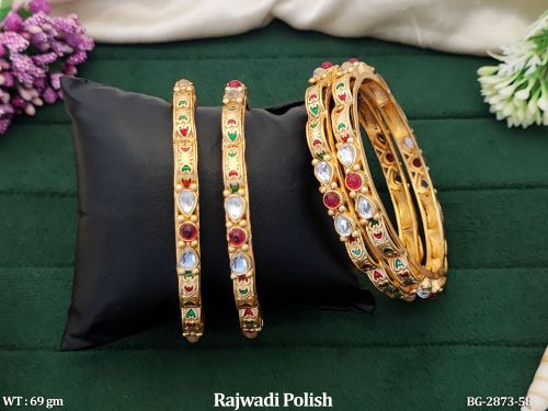 Rajwadi Finish Antique Stone-Studded Bangles for Women Set of 4