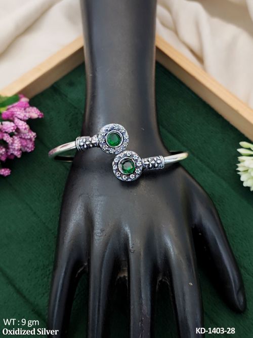 Beautiful Design Full Stone Oxidized Silver Fancy Kada  