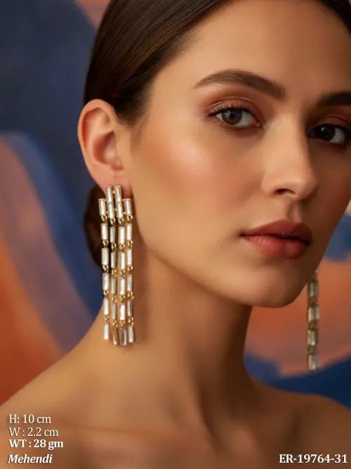 Stone-Studded Tassel Earrings in Mehendi Finish