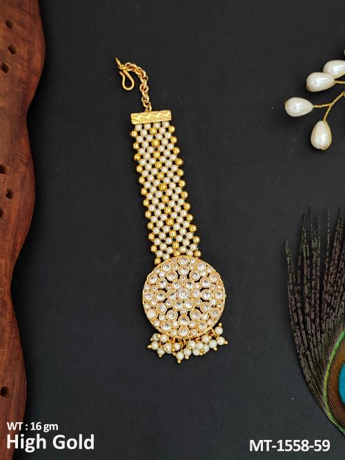 Stone-Studded Antique Maang Tikka in White, photo 7 of 9
