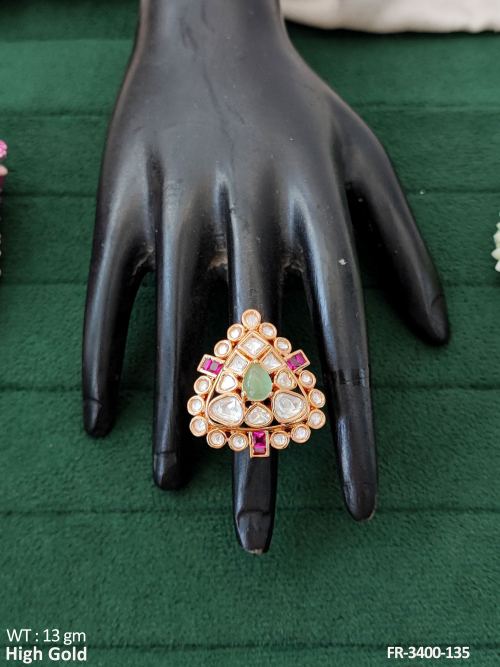Kundan Stone-Studded Finger Ring in Mint Green, photo 4 of 5