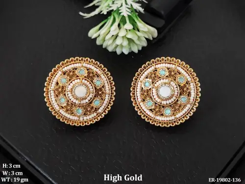 Antique Stone-Studded Stud Earrings for Women