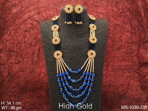 Ethnic Beaded High Gold Polish Fancy Design Party wear Beautiful Long Antique Jewellery Mala Set 