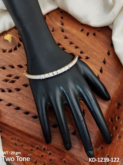 Kada Bracelet with CZ Stones in Two-Tone Finish