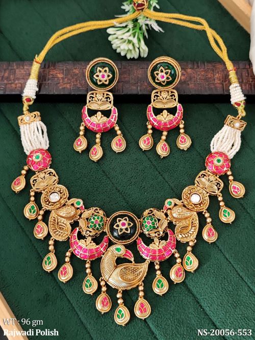 Peacock Necklace Set in Rajwadi Finish in Green, photo 2 of 4
