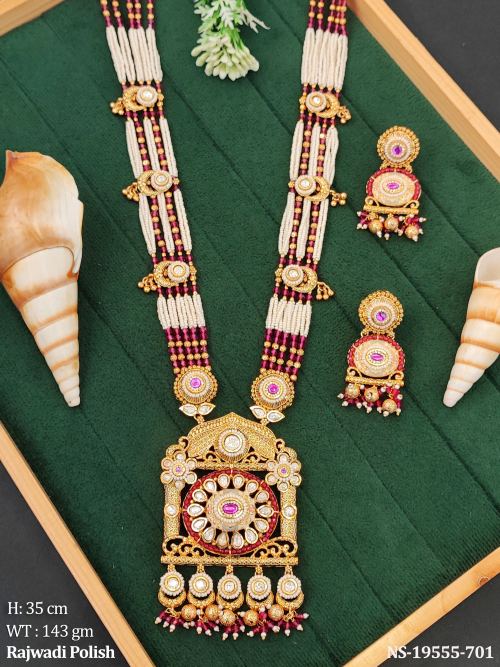 Kundan Long Necklace Set in Rajwadi Finish for Women in Ruby, photo 2 of 4