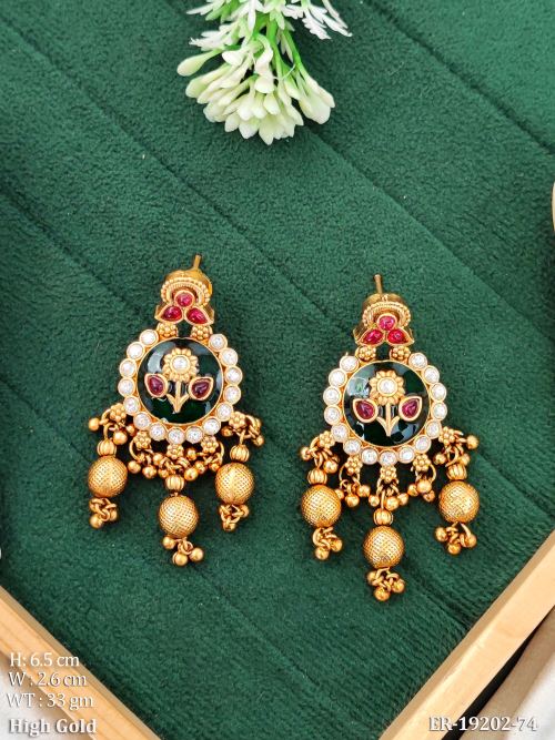Stone-Studded Floral Earrings in Rajwadi Finish, photo 2 of 3