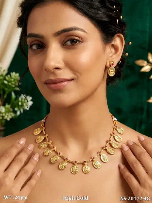 Lakshmi Necklace Set with Earrings with Stone Work