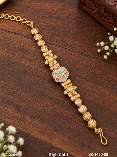 Floral Stone-Studded Bracelet for Women in Mint Green Ruby, photo 2 of 3
