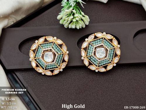 Party Wear Kundan Earrings with Stone Work in Mint Green, photo 5 of 6