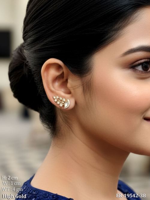 Daily Wear Kundan Ear Cuff Earrings with Stone Work