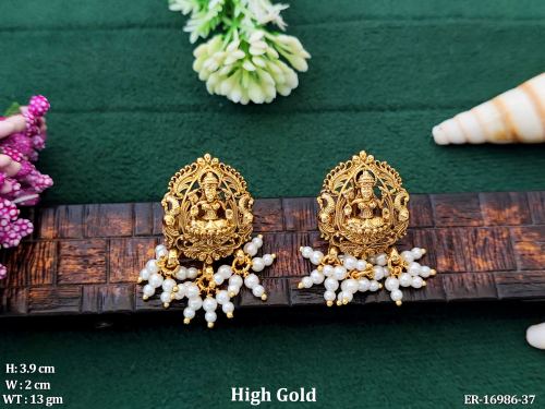 Stone-Studded Temple Earrings for Women in Pearl, photo 2 of 4