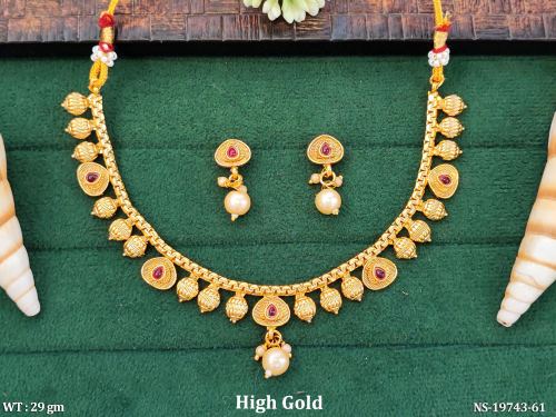 Wedding Wear Antique Necklace Set with Stone Work in Ruby, photo 3 of 5