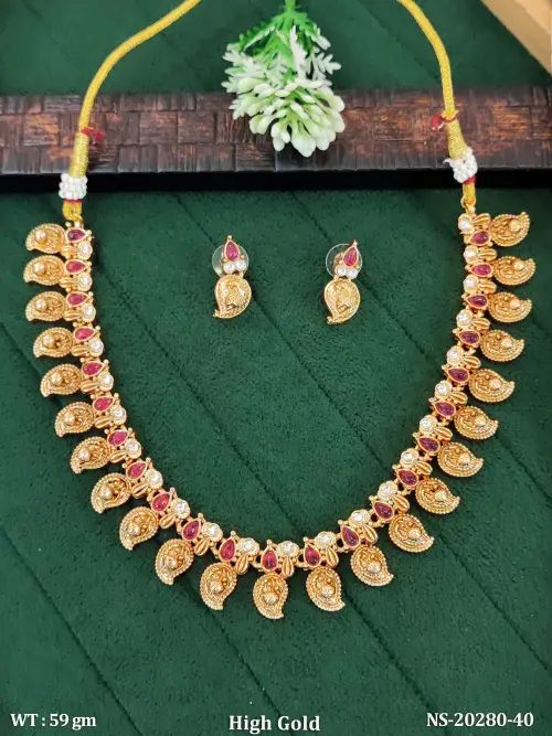 Classic Temple Stone-Studded Necklace Set with Earrings