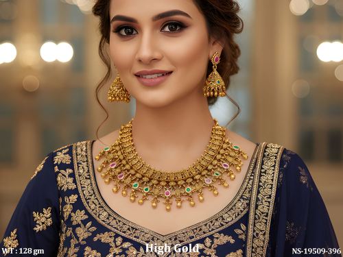 Short Antique Necklace Set with Earrings with Stone Work