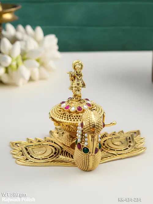 Traditional Peacock Base Pooja Kumkum Box