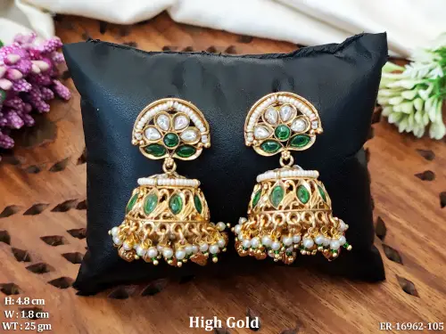 Stone-Studded Antique Jhumki Earrings for Women