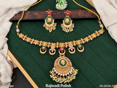 Temple Necklace Set with Stone Work in Rajwadi Finish, photo 2 of 3