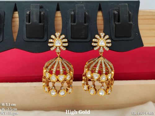 Bridal Kundan Jhumka Earrings with Stone Work in White, photo 4 of 5