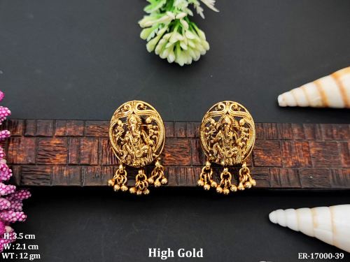 Ganesha Stone-Studded Stud Earrings in Golden, photo 2 of 2