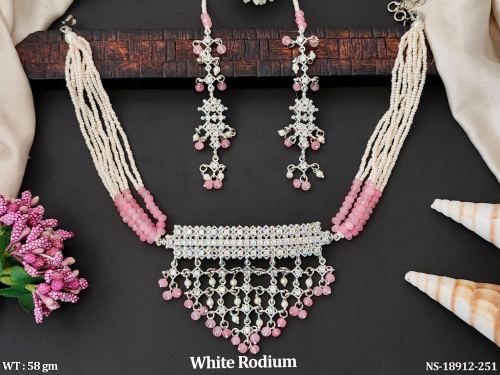 Necklace Set with Pearls in White Finish in Pink, photo 2 of 6