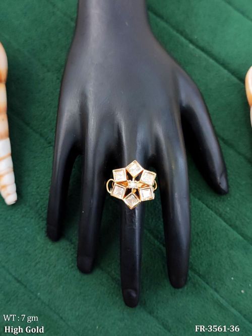 Elegant Kundan Square Stone Flower Ring