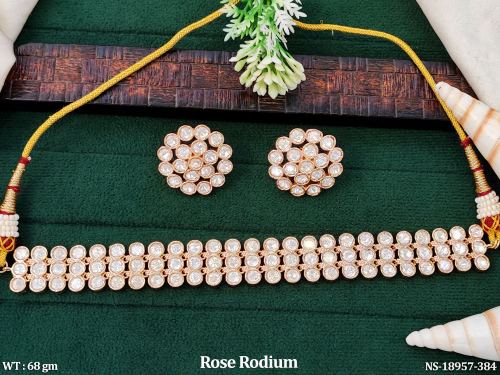 Rose Finish Kundan Stone-Studded Necklace Set for Women