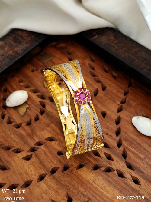Floral Kada with Stone Work in Two-Tone Finish