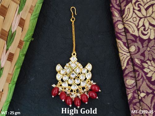 Classic Party Wear Kundan Maang Tikka with Stone Work in Ruby, photo 4 of 8