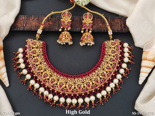 Ethnic Floral Necklace Set with Stone Work in Ruby, photo 2 of 6