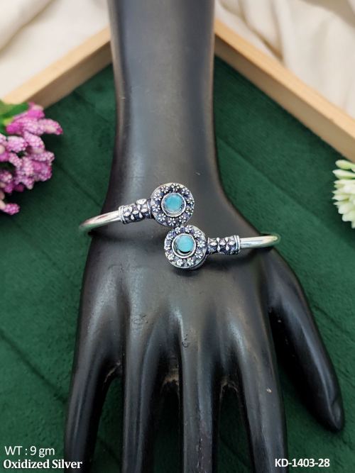 Beautiful Design Full Stone Oxidized Silver Fancy Kada  