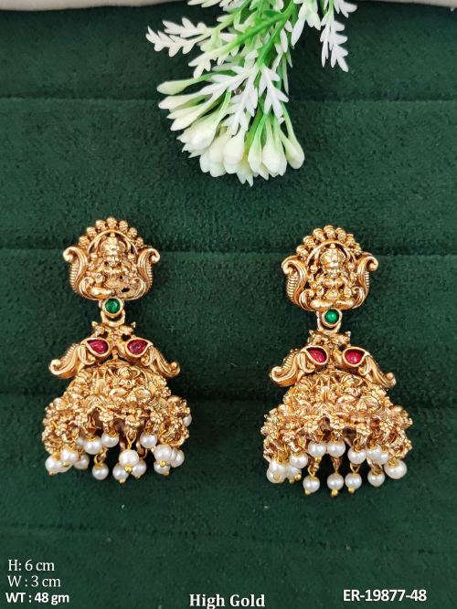 Temple Lakshmi Jhumka Earrings with Stone Work, photo 2 of 3