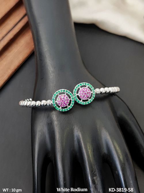 Beautiful Floral White Rodium Full Stone Kada 