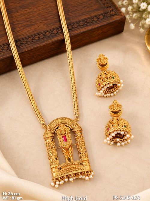 Stone-Studded Balaji Pendant Set, photo 2 of 3