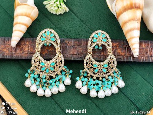 Moon Stone-Studded Drop Earrings for Women in Feroza, photo 3 of 16