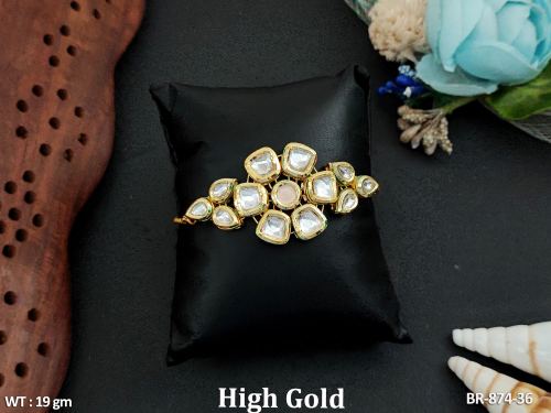 Classic Kundan Stone-Studded Bracelet in Peach, photo 3 of 3