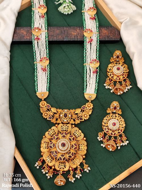 Stone-Studded Royal Necklace Set with Earrings for Women in Ruby, photo 3 of 4