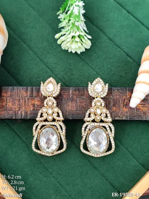 Mehendi Finish Kundan Drop Earrings for Women